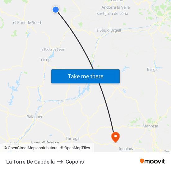 La Torre De Cabdella to Copons map