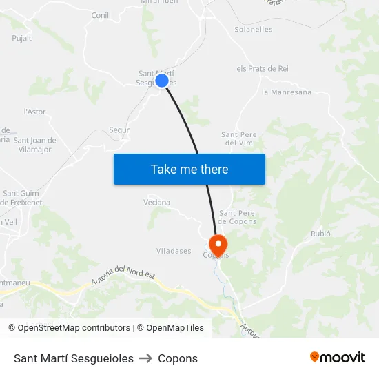 Sant Martí Sesgueioles to Copons map