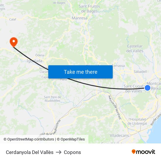 Cerdanyola Del Vallès to Copons map