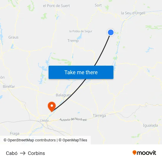 Cabó to Corbins map
