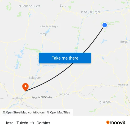 Josa I Tuixén to Corbins map