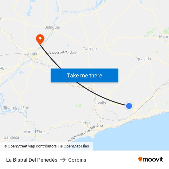 La Bisbal Del Penedès to Corbins map