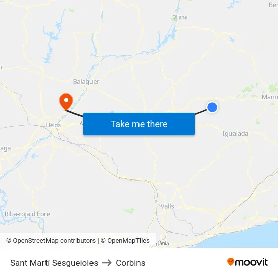 Sant Martí Sesgueioles to Corbins map
