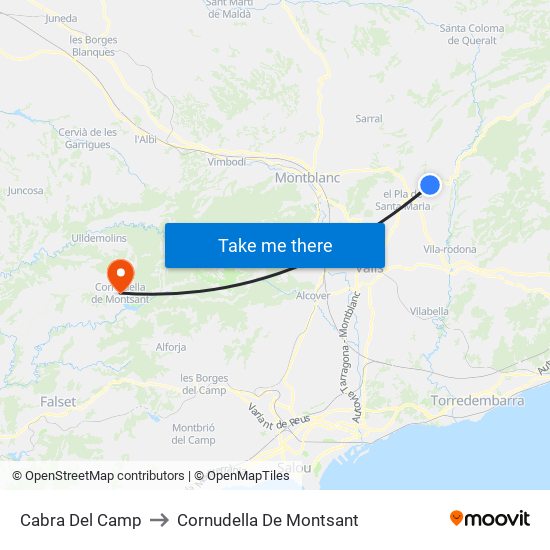 Cabra Del Camp to Cornudella De Montsant map