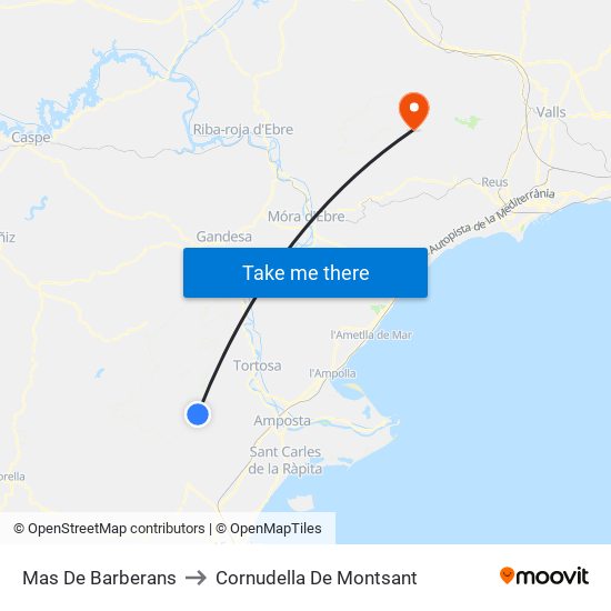 Mas De Barberans to Cornudella De Montsant map