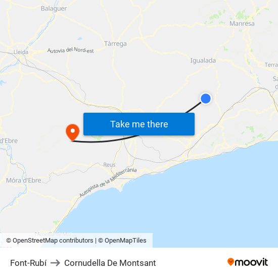 Font-Rubí to Cornudella De Montsant map