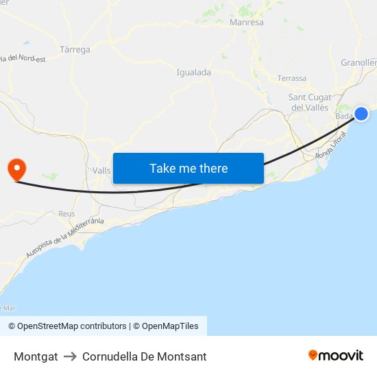 Montgat to Cornudella De Montsant map