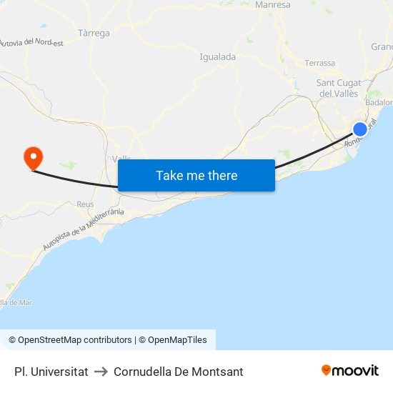 Pl. Universitat to Cornudella De Montsant map