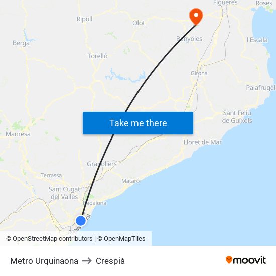 Metro Urquinaona to Crespià map