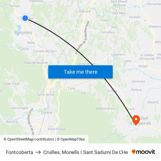 Fontcoberta to Cruïlles, Monells I Sant Sadurní De L'He map