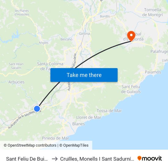 Sant Feliu De Buixalleu to Cruïlles, Monells I Sant Sadurní De L'He map