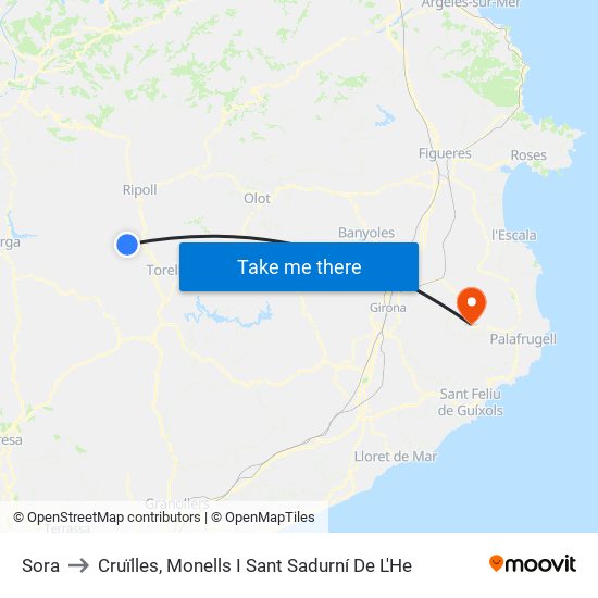 Sora to Cruïlles, Monells I Sant Sadurní De L'He map