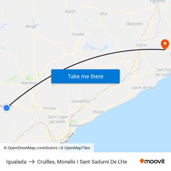 Igualada to Cruïlles, Monells I Sant Sadurní De L'He map