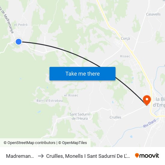 Madremanya to Cruïlles, Monells I Sant Sadurní De L'He map