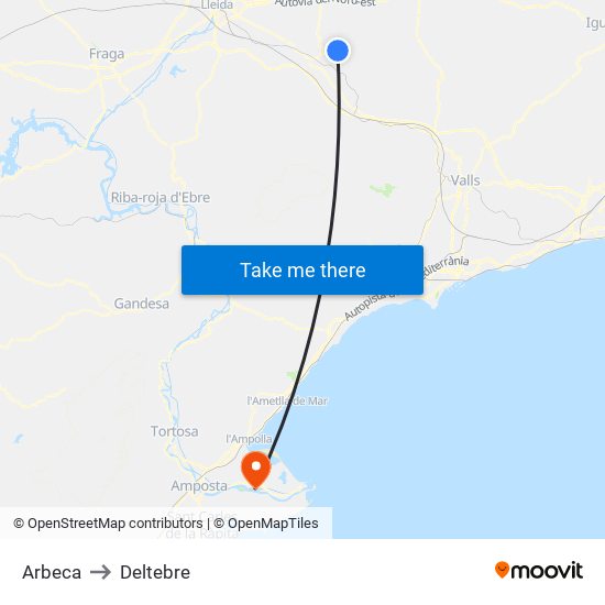 Arbeca to Deltebre map