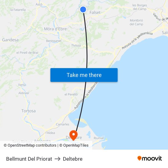 Bellmunt Del Priorat to Deltebre map
