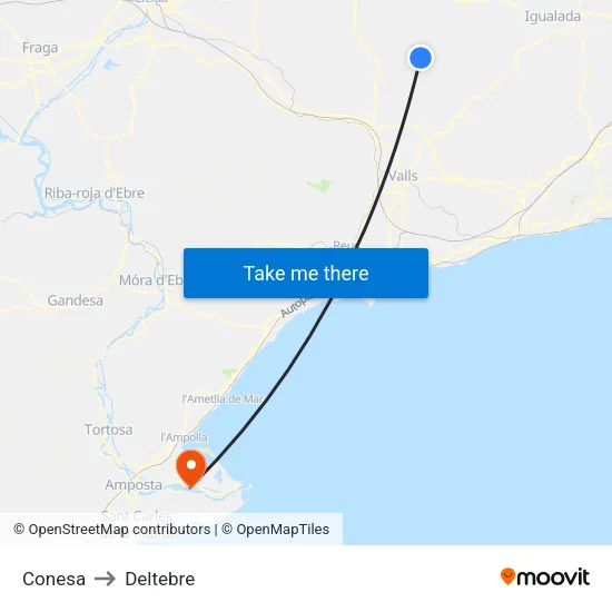 Conesa to Deltebre map