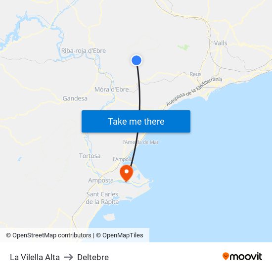 La Vilella Alta to Deltebre map