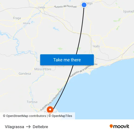 Vilagrassa to Deltebre map