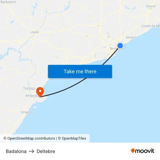 Badalona to Deltebre map