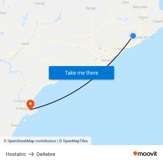 Hostalric to Deltebre map