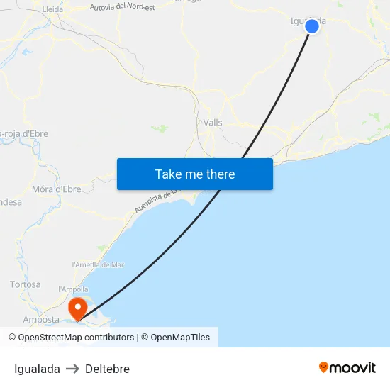 Igualada to Deltebre map