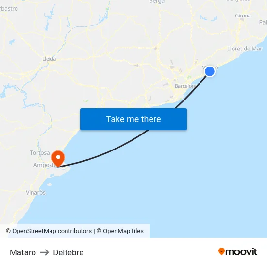 Mataró to Deltebre map