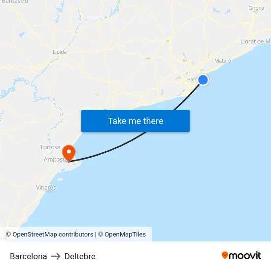 Barcelona to Deltebre map