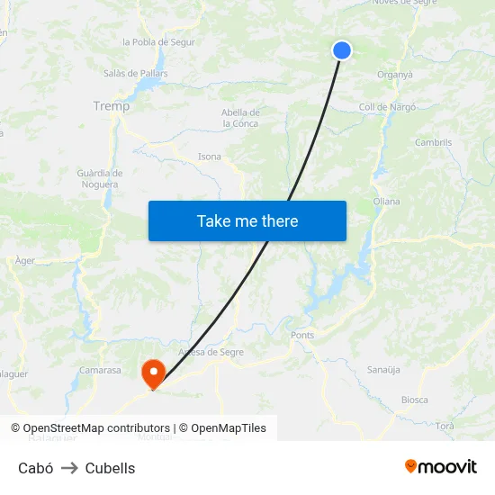 Cabó to Cubells map
