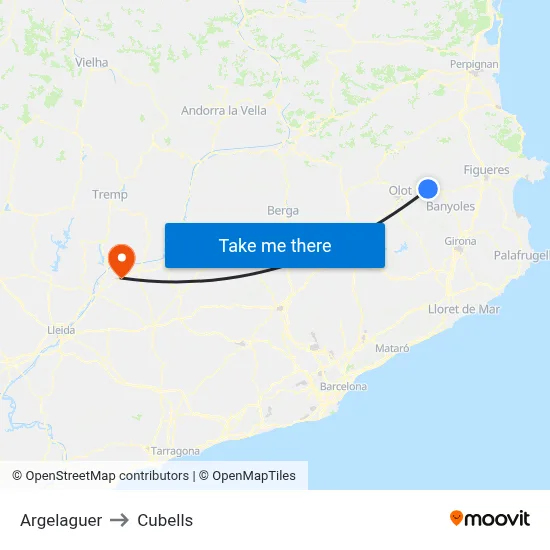 Argelaguer to Cubells map