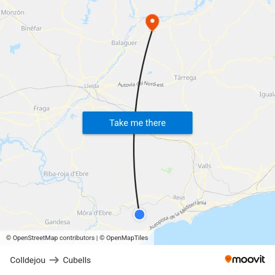 Colldejou to Cubells map