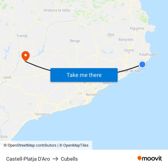 Castell-Platja D'Aro to Cubells map