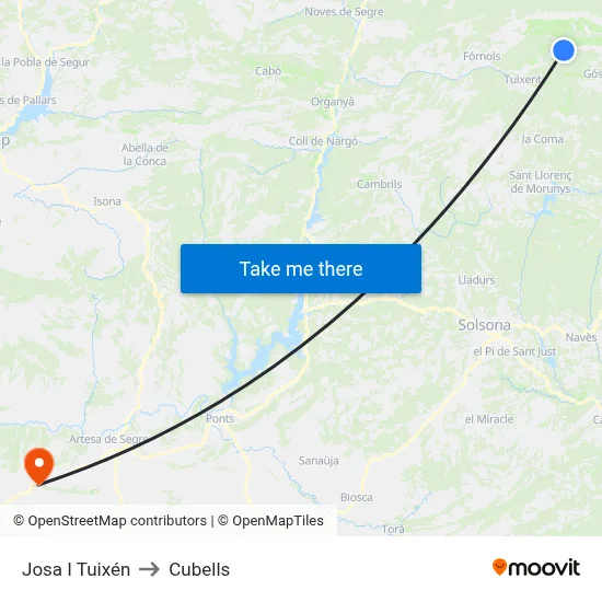 Josa I Tuixén to Cubells map