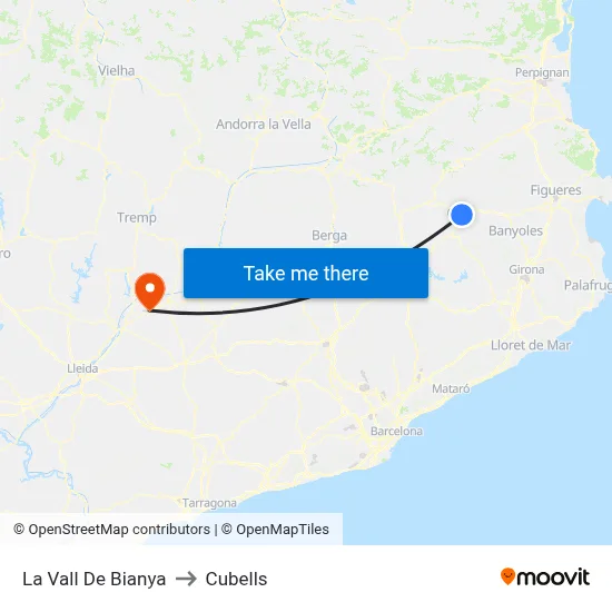 La Vall De Bianya to Cubells map