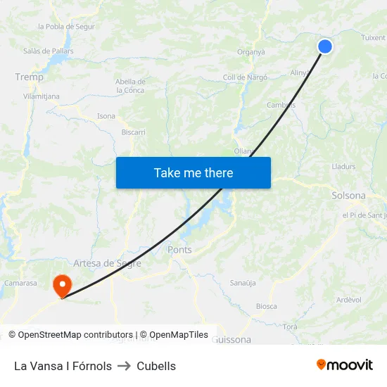 La Vansa I Fórnols to Cubells map