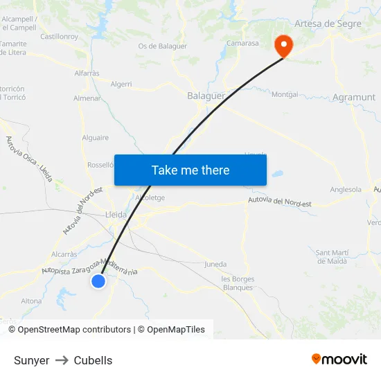 Sunyer to Cubells map
