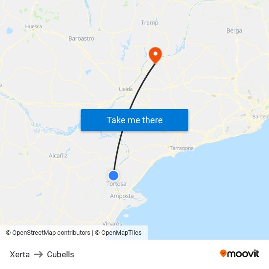 Xerta to Cubells map