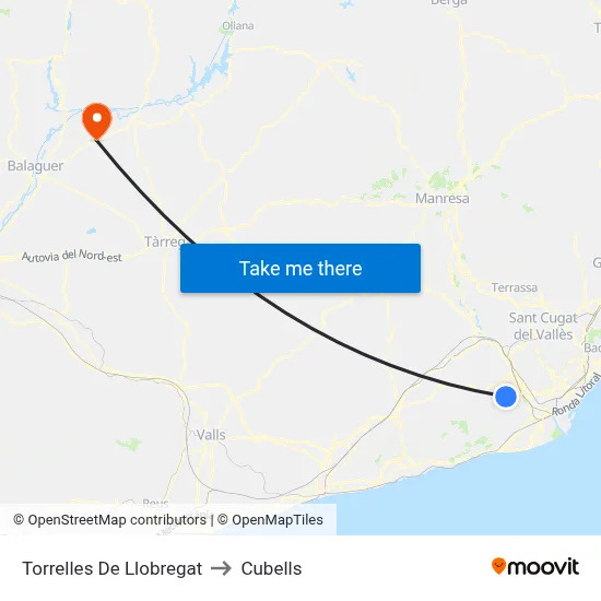 Torrelles De Llobregat to Cubells map