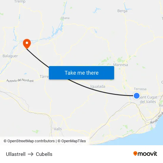 Ullastrell to Cubells map