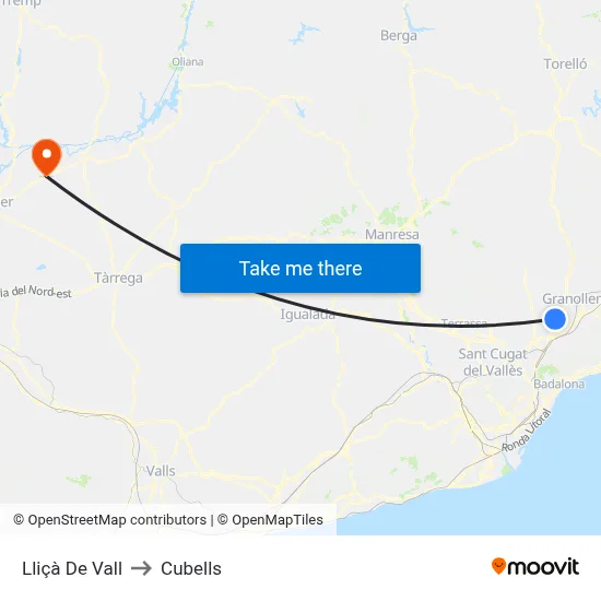 Lliçà De Vall to Cubells map