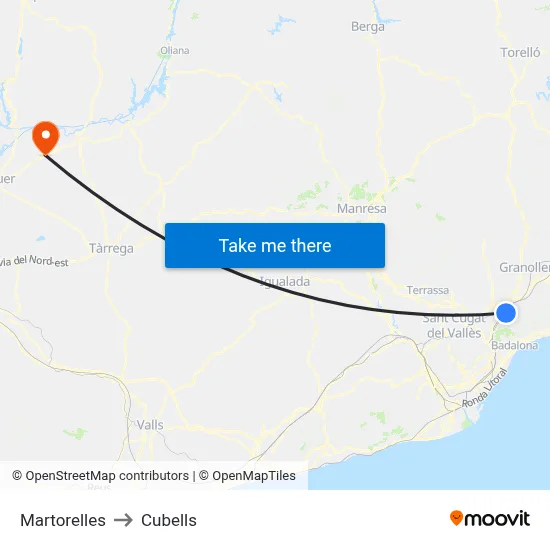 Martorelles to Cubells map