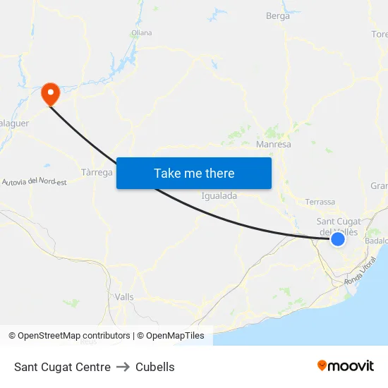 Sant Cugat Centre to Cubells map