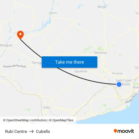 Rubí Centre to Cubells map