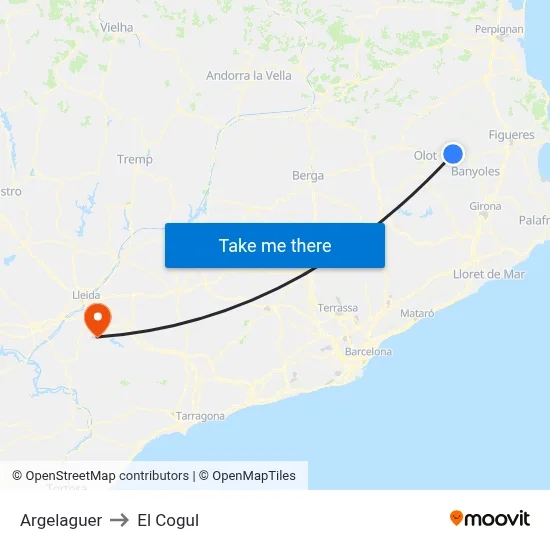 Argelaguer to El Cogul map