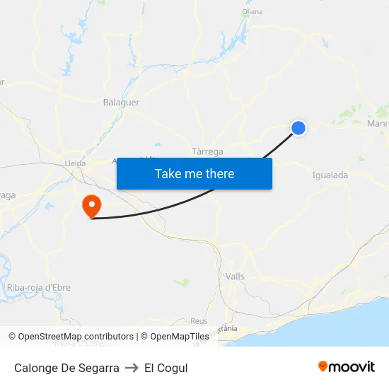 Calonge De Segarra to El Cogul map