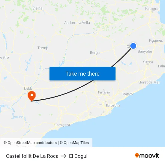 Castellfollit De La Roca to El Cogul map