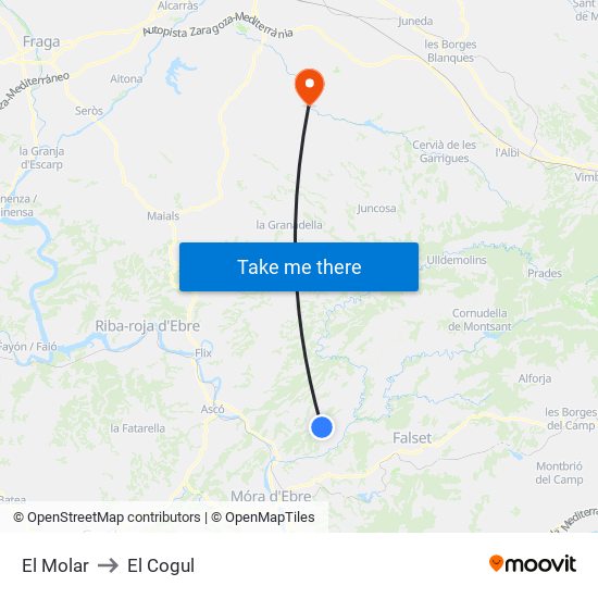 El Molar to El Cogul map