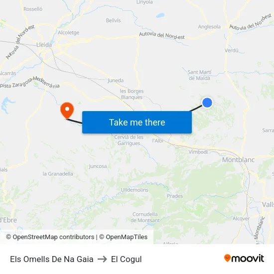 Els Omells De Na Gaia to El Cogul map
