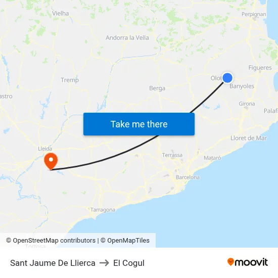 Sant Jaume De Llierca to El Cogul map