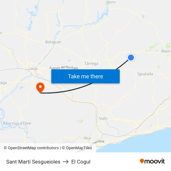Sant Martí Sesgueioles to El Cogul map